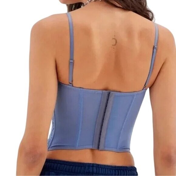 Urban Outfitters Out From Under Slate Blue Modern Love Lace Corset Size Medium - Picture 2 of 5